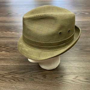 Vintage Olive, Rust & Blue Plaid Fedora Hat L 7 1/2-7 5/8